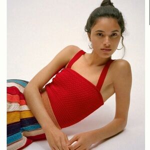 Antrhropologie Line & Dot Leanne Textured Knit Tank Cherry Red